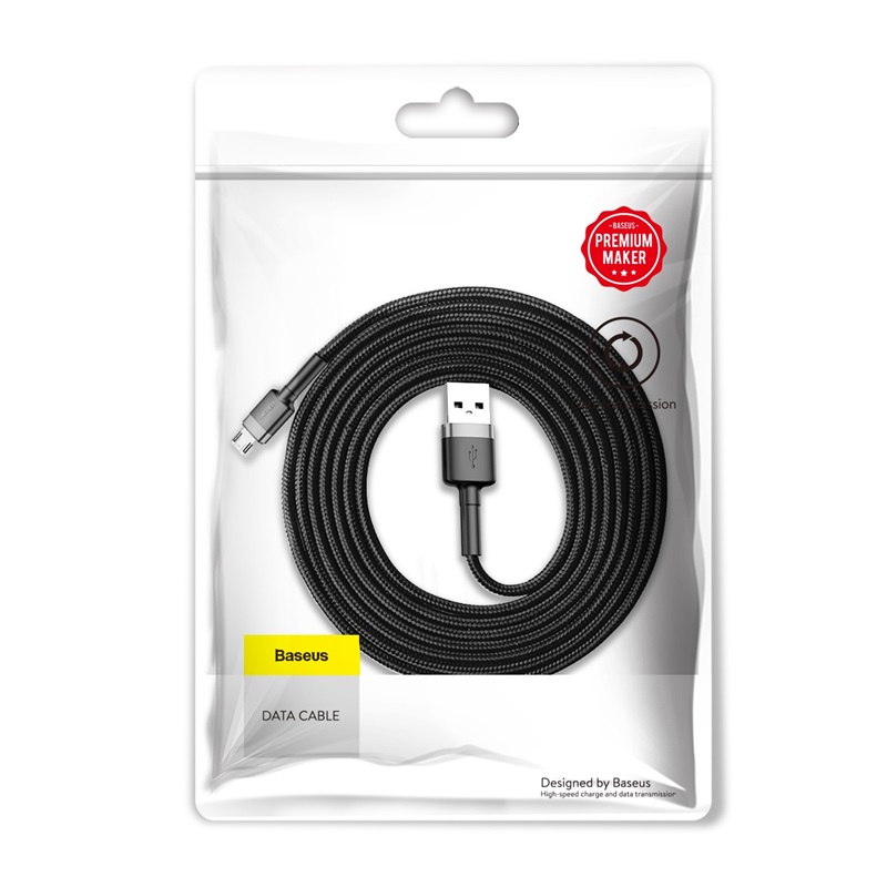 Cavo Baseus Micro USB 3m 2A | Cavo Lungo E Resistente Per Carica E Sincronizzazione | Grigio/Nero (Modello CAMKLF-HG1)